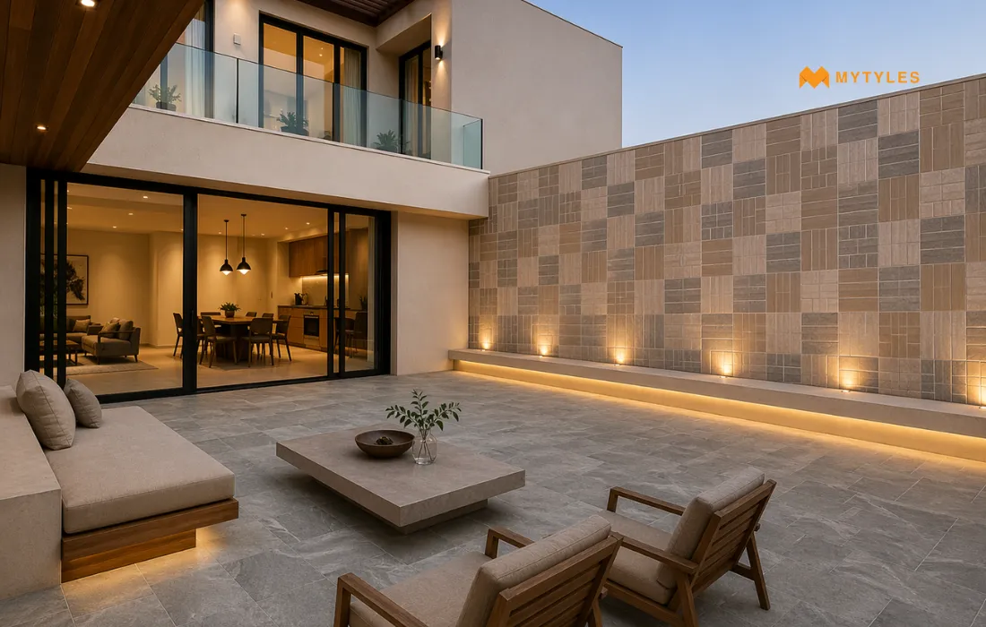 Outdoor tiles in portico